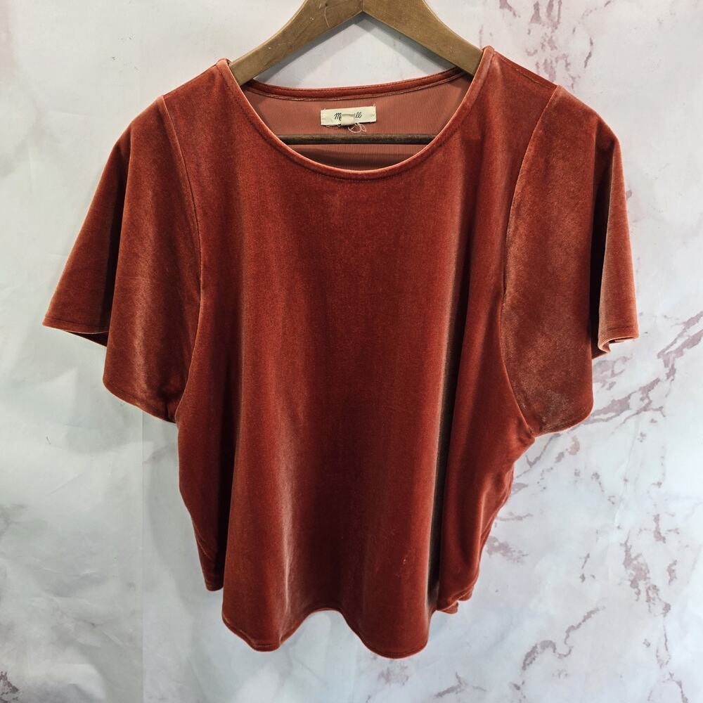 Madewell Shirt Womens Small Orange Velvet Boxy Short Sleeve Flared Batwing